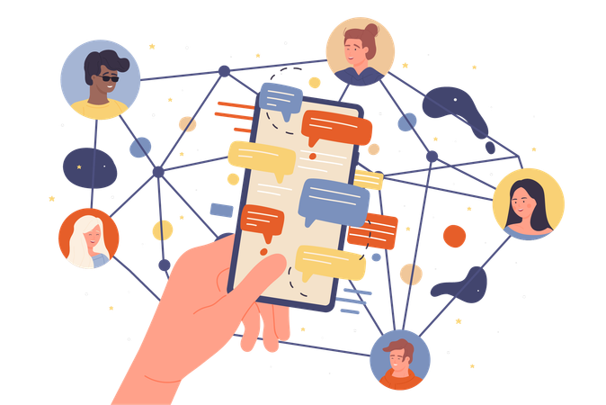 People connect to global network for online communication with friends  Illustration