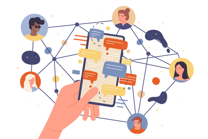 People connect to global network for online communication with friends  Illustration