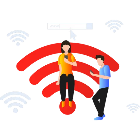 People connected over public wifi  Illustration