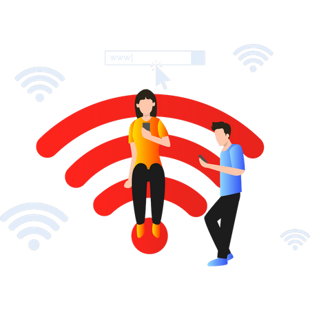 People connected over public wifi  Illustration