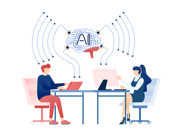 AI主導のインターネットネットワークに接続する人々  イラスト