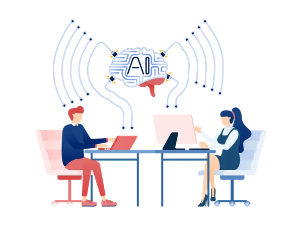 AI主導のインターネットネットワークに接続する人々  イラスト