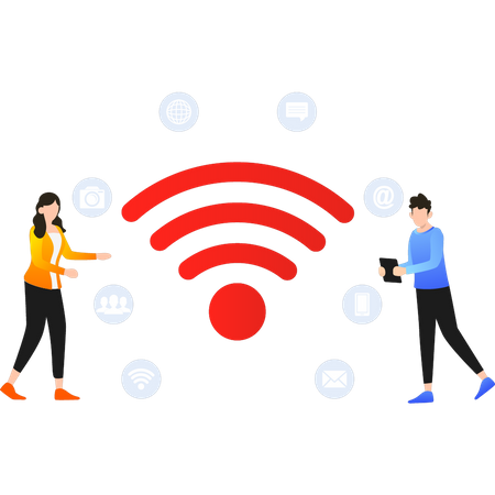People connected via wifi  일러스트레이션