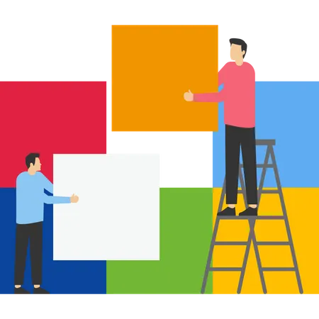 Business Concept Team Metaphor People Connecting Column Elements Symbol Of Teamwork Cooperation And Partnership Vector Illustration Flat Design Style Flat Vector Illustration 일러스트레이션