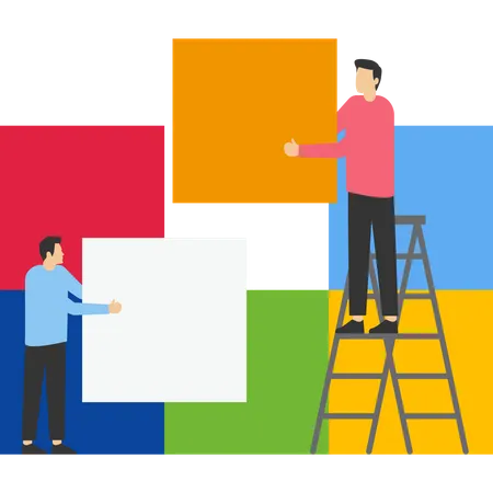 People connecting column elements  Illustration