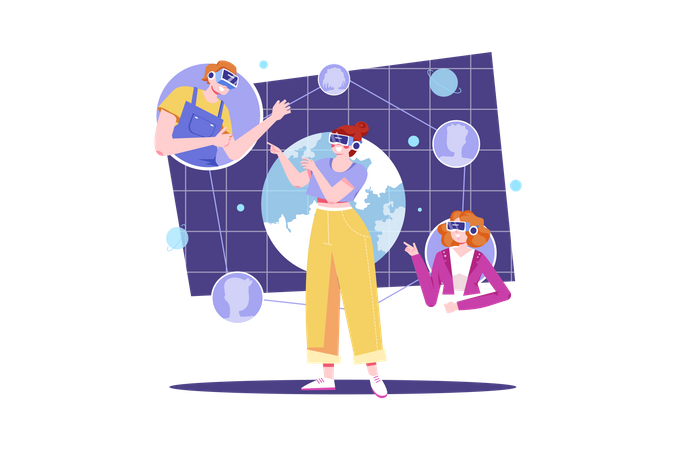 People connecting in the metaverse Illustration