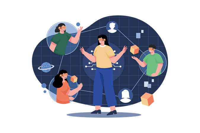 People connecting in the metaverse Illustration