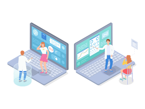 People consulting with doctor through medical website  Illustration