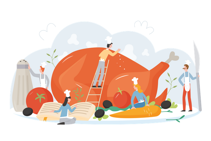 People cook turkey  Illustration