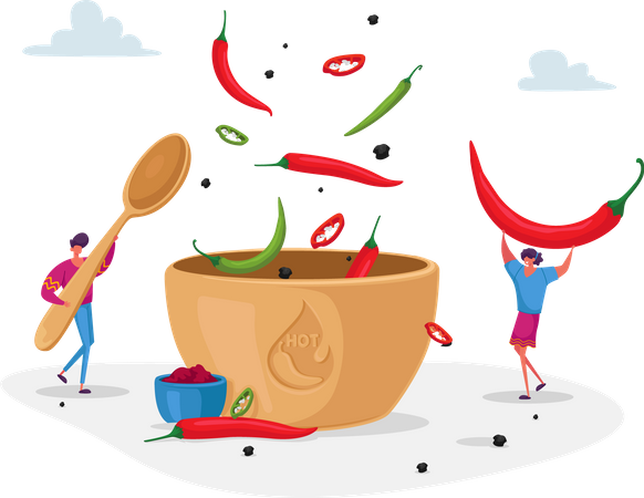 People cooking hot and spicy dish Illustration