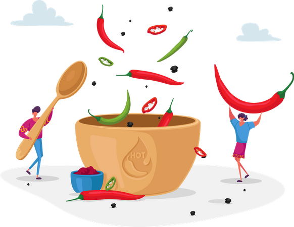 People cooking hot and spicy dish  Illustration