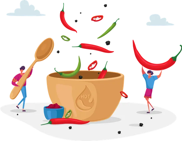 People cooking hot and spicy dish  Illustration