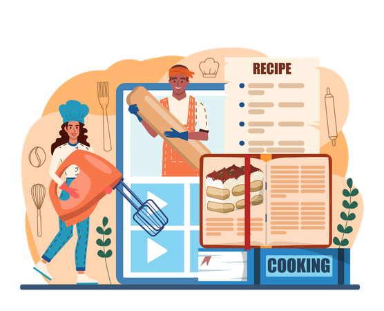 People cooking online Tiramisu dessert  Illustration