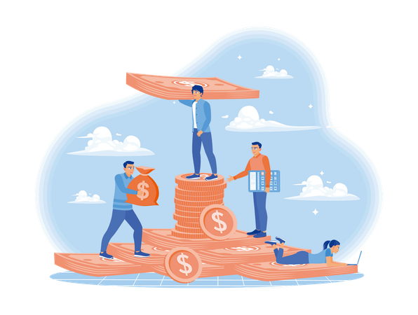People counting and collecting money and coin  Illustration
