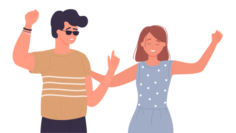 People couple dance to music at home party  Illustration