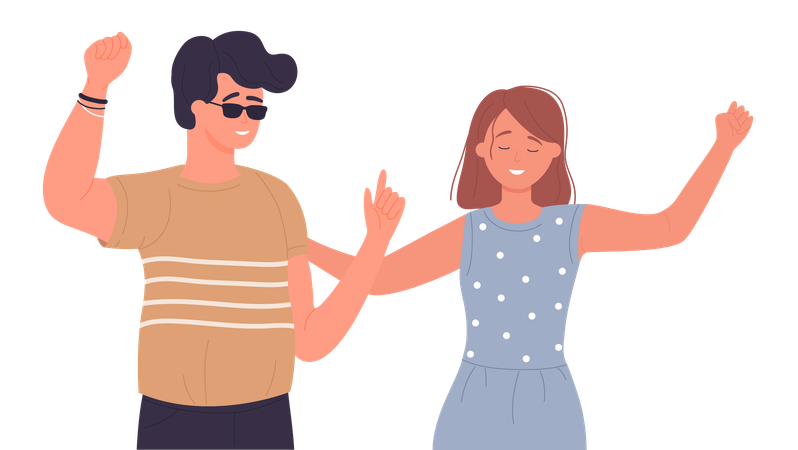 People couple dance to music at home party  Illustration