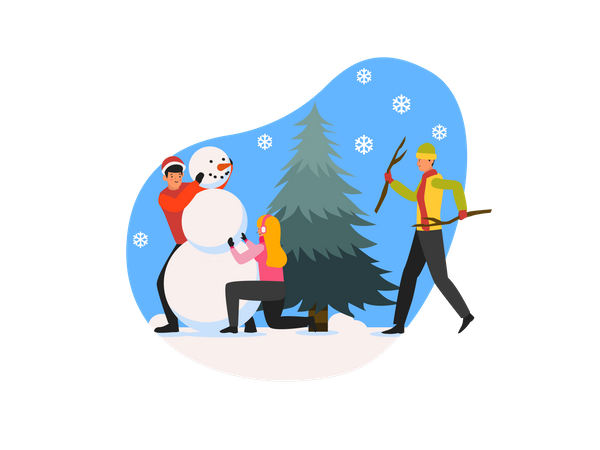 People creating snowman Illustration