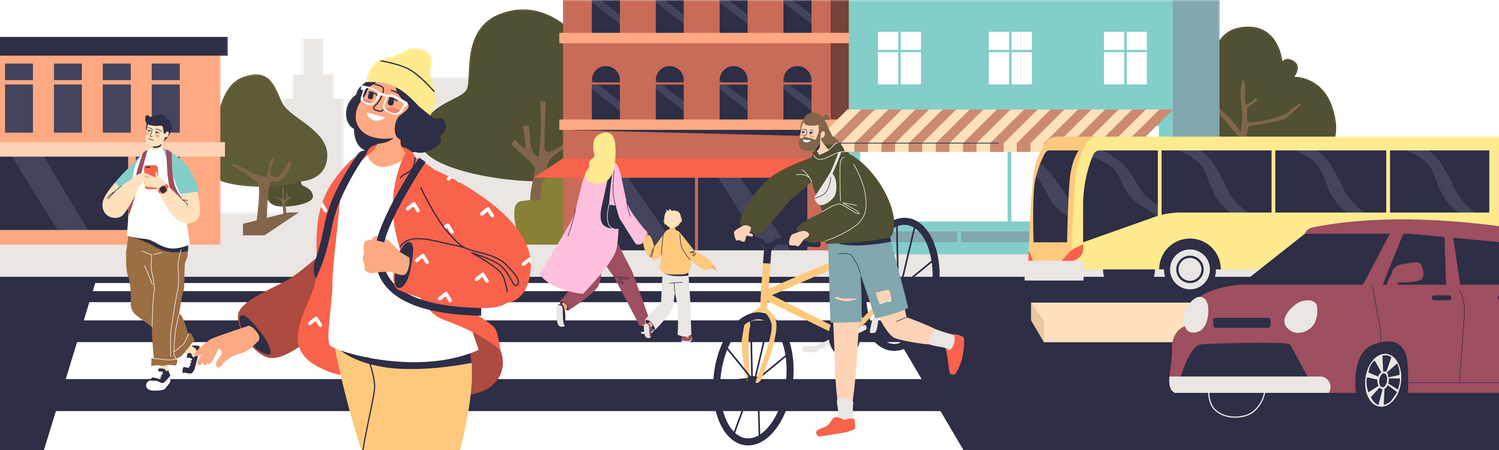 People crossing road  Illustration