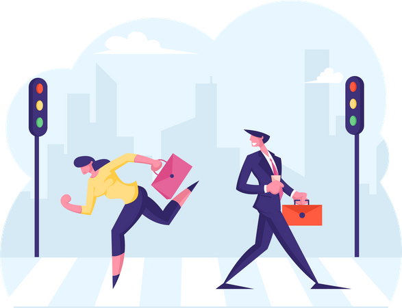 People crossing road on way to office Illustration