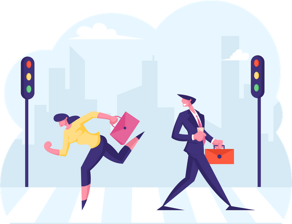 People crossing road on way to office  Illustration