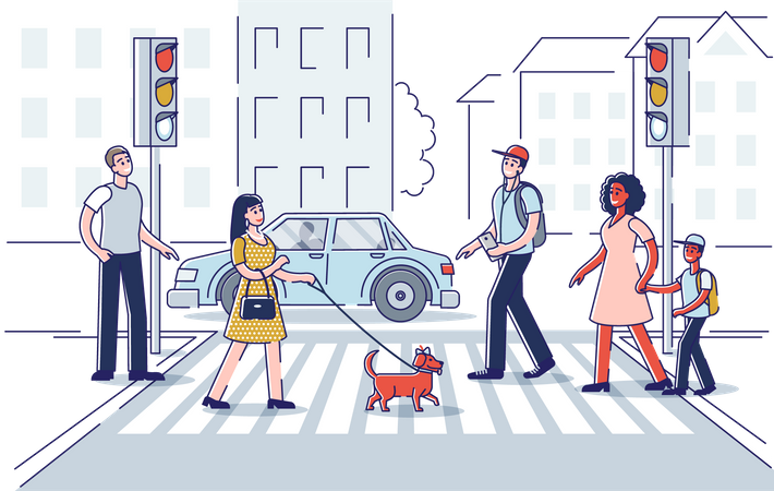 People crossing street road Illustration