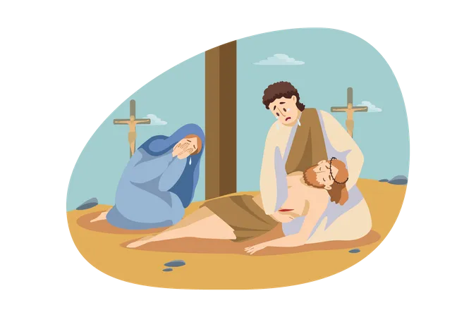 People crying for jesus  death  Illustration