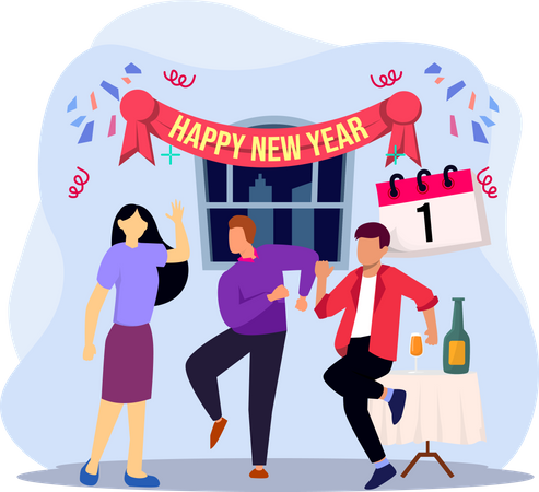 People dance and celebrate new year Illustration