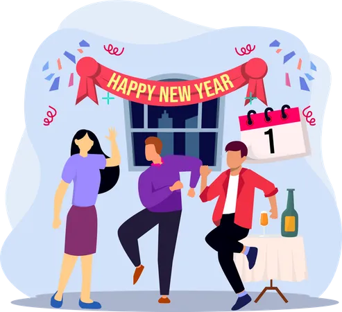 People dance and celebrate new year Illustration