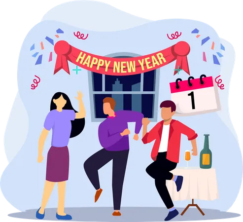 People dance and celebrate new year  Illustration