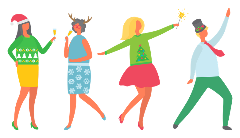 People dancing and celebrating christmas  イラスト