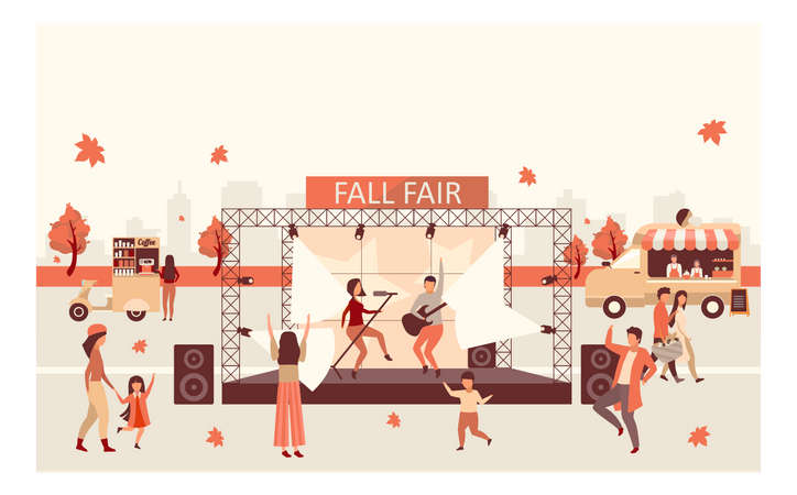 People dancing and celebrating fall fest Illustration