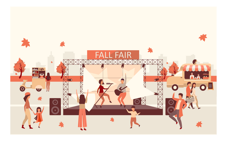People dancing and celebrating fall fest  イラスト