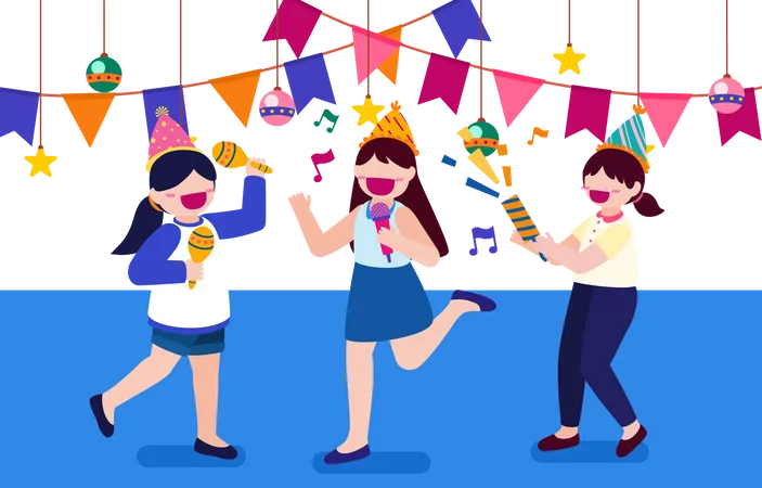 People dancing and singing in party  Illustration