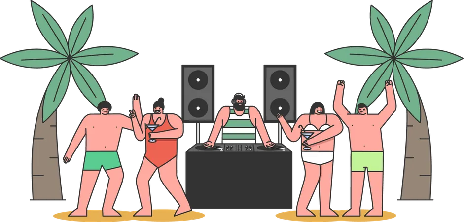 People dancing at a beach party Illustration