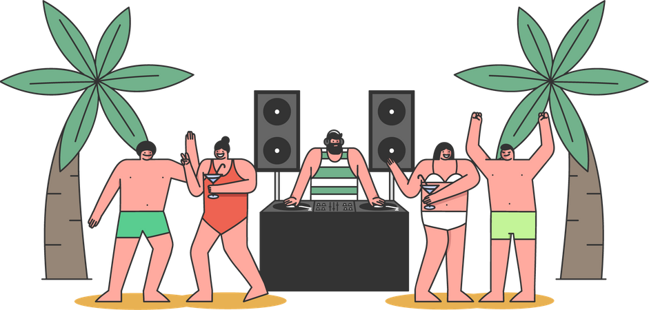 People dancing at a beach party  Illustration