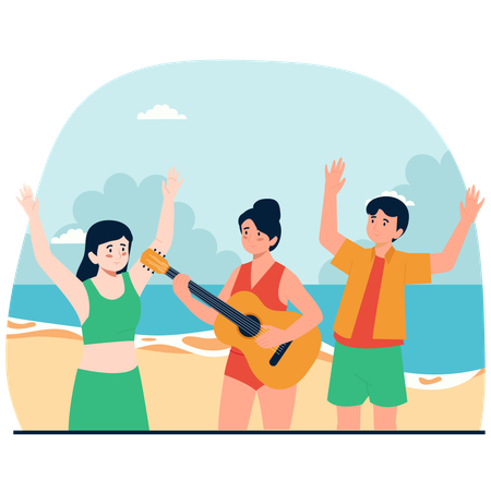 People dancing at beach party  Illustration