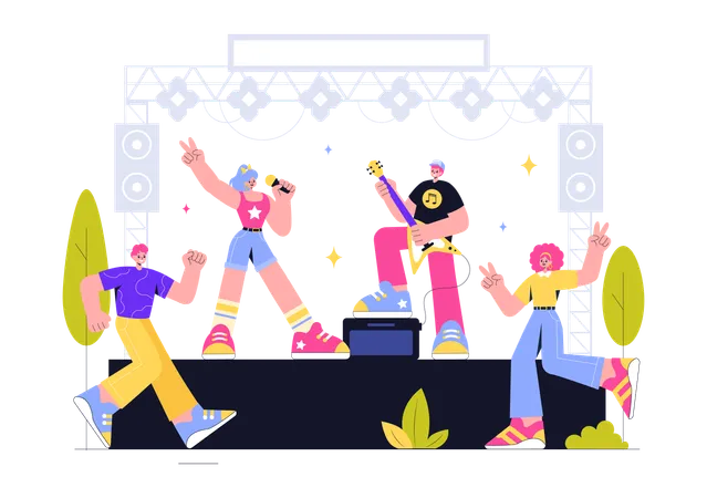 People dancing at concert  Illustration