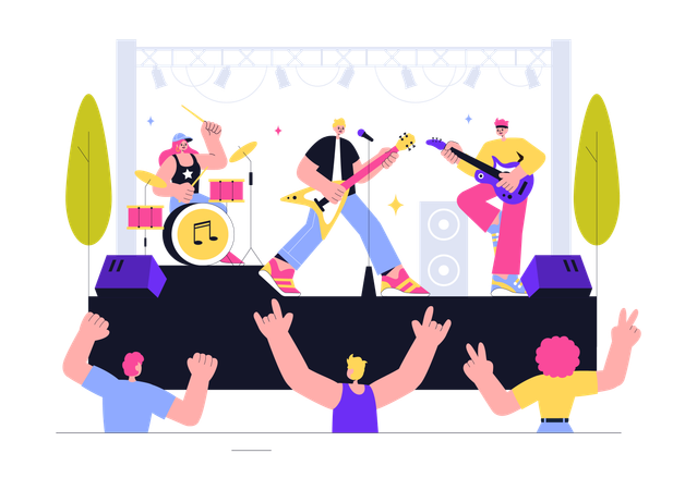 People dancing at concert  Illustration