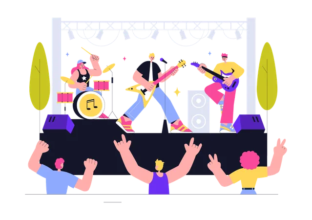 People dancing at concert  Illustration