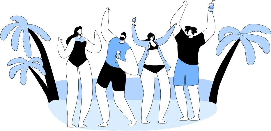 People dancing at exotic tropical beach party Illustration