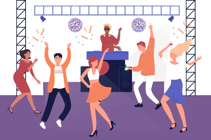 Best People dancing at night club Illustration download in PNG & Vector ...