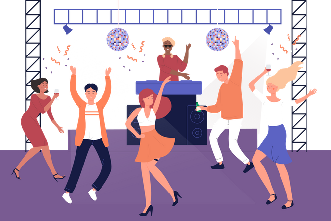 People dancing at night club  Illustration