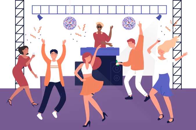 People dancing at night club  Illustration