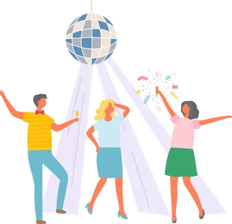 People dancing in nightclub with disco ball  Illustration