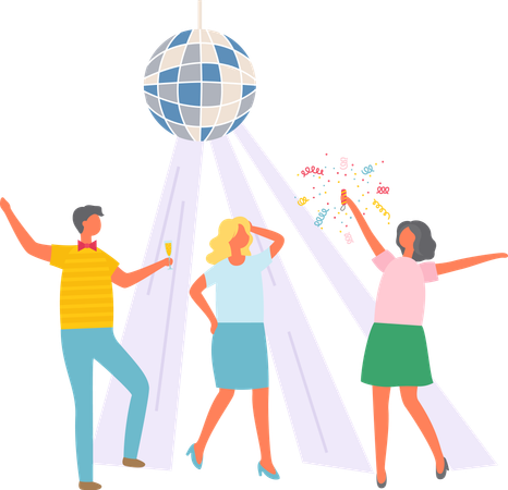 People dancing in nightclub with disco ball  Illustration