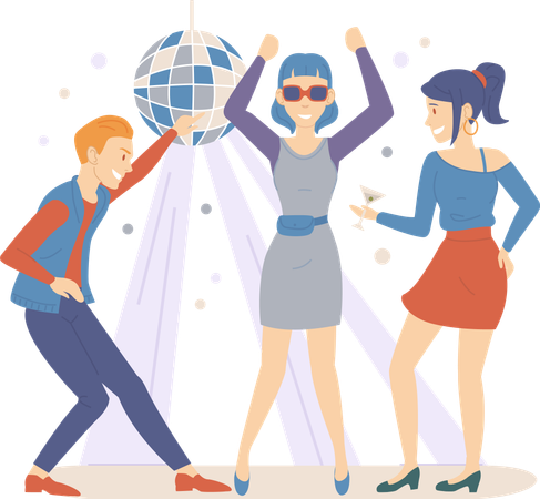 People dancing in nightclub with disco ball  Illustration