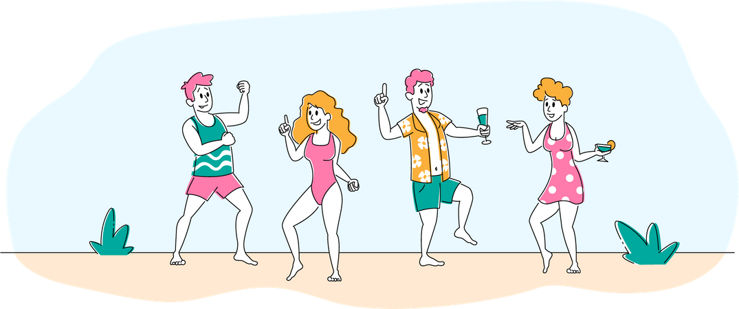 People dancing on beach  Illustration