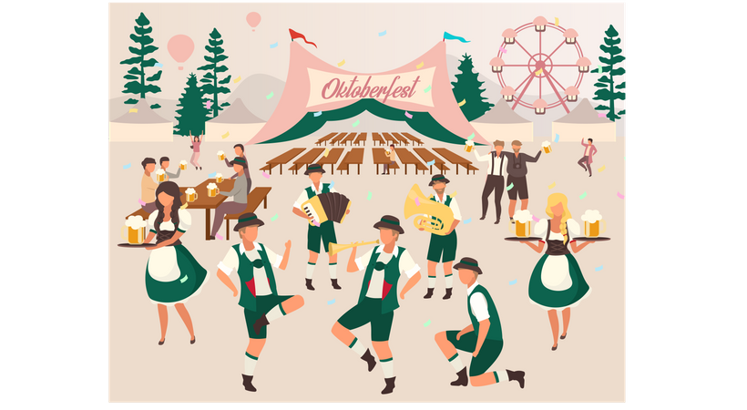 People dancing on music at festival Illustration