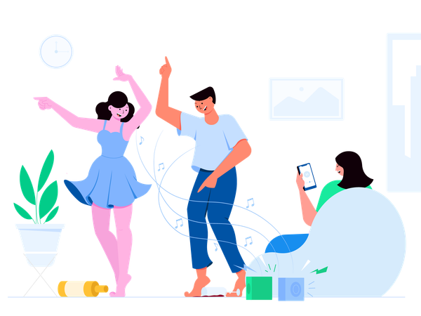 People dancing on music at home  Illustration