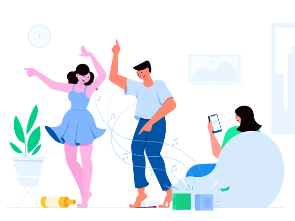People dancing on music at home  Illustration
